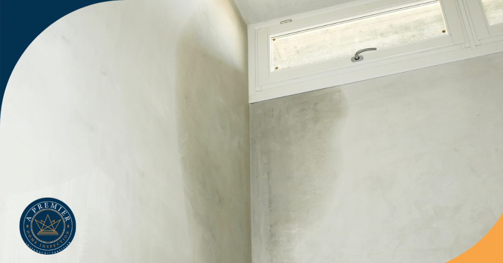 Moisture stains on interior wall below window