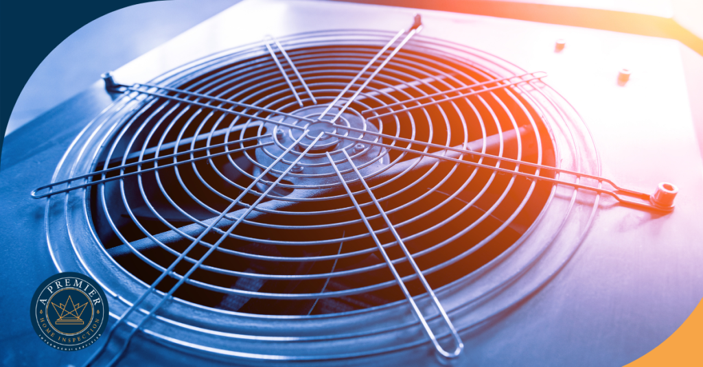 Close-up of HVAC fan unit outdoors with sunlight reflection
